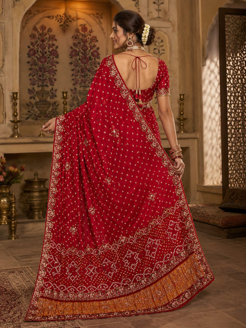 KcPc Special Bridal Gaji Silk Handmade Bandhej Saree With Gota Patti Work  SAM