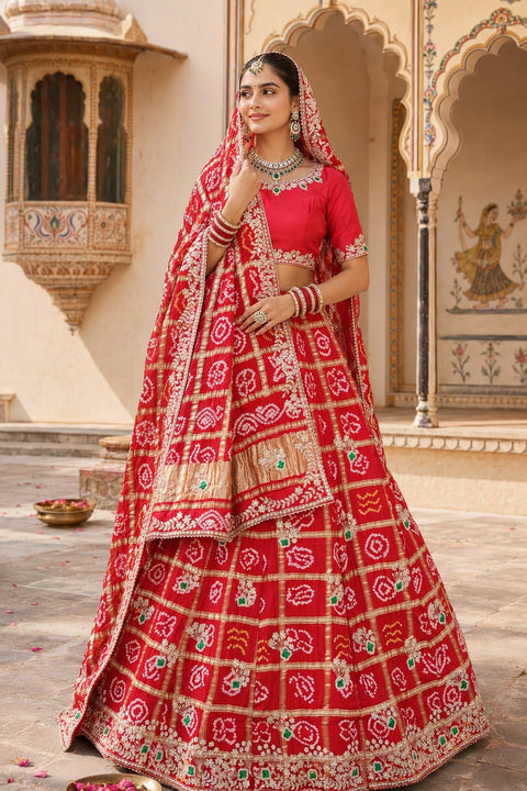 KcPc Gaji Silk Bandhani Lehenga with Gota Patti Work BTU