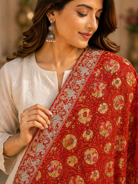 KcPc Khaddi Georgette Meenakari Style Wth Embroidery Work Dupatta