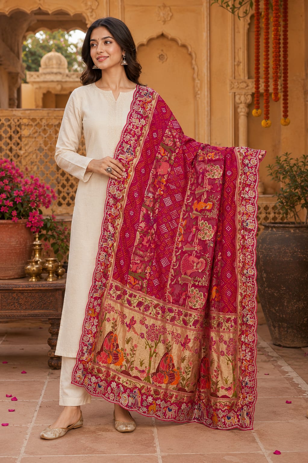 KcPc Latest Khaddi Georgette kalamkari Style Wth Embroidery Work DupattaTUF