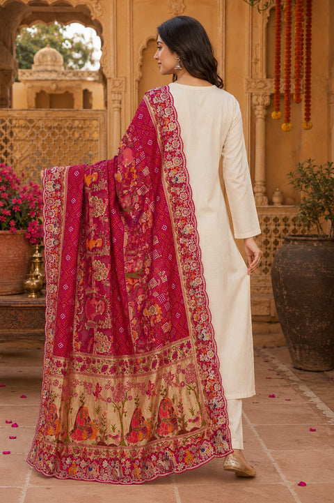 KcPc Latest Khaddi Georgette kalamkari Style Wth Embroidery Work Dupatta