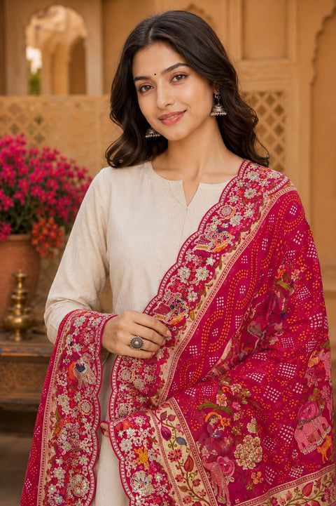 KcPc Latest Khaddi Georgette kalamkari Style Wth Embroidery Work Dupatta
