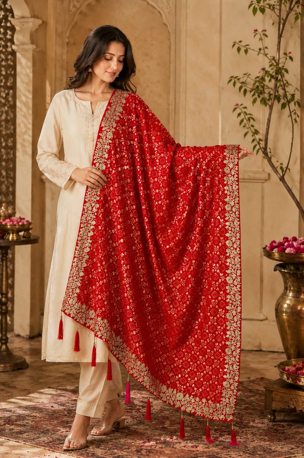KcPc Premium Khaddi Georgette Dupatta with Heavy EmbroiderySAS