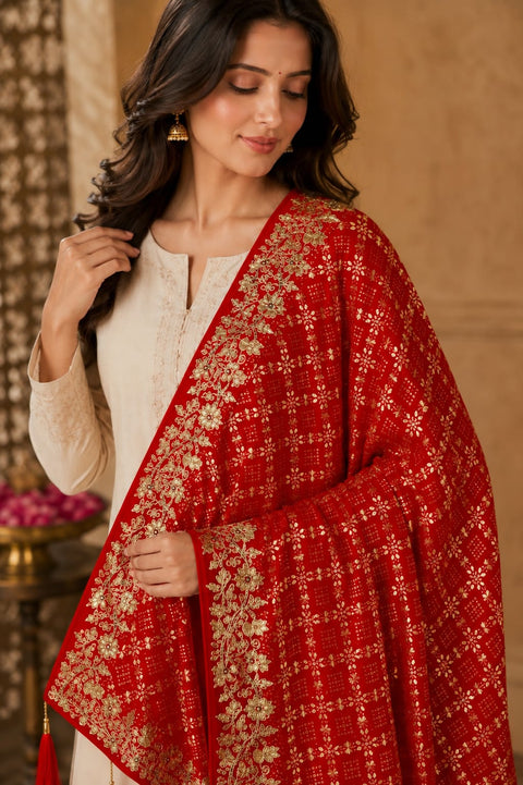 KcPc Premium Khaddi Georgette Dupatta with Heavy Embroidery