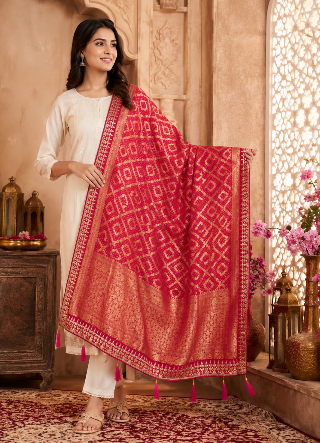 KcPc New Khaddi Georgette Embroidery Heavy Bandhani DupattaSAS