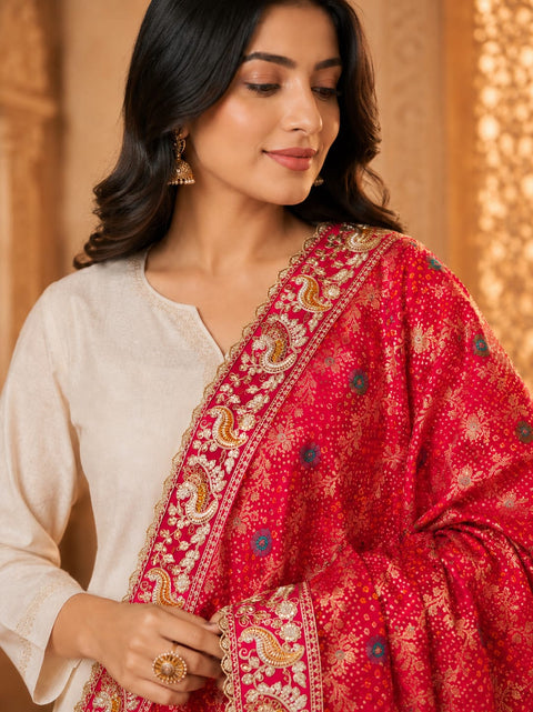 KcPc Letest Khaddi Georgette kalamkari Style With Embroidery Work Dupatta