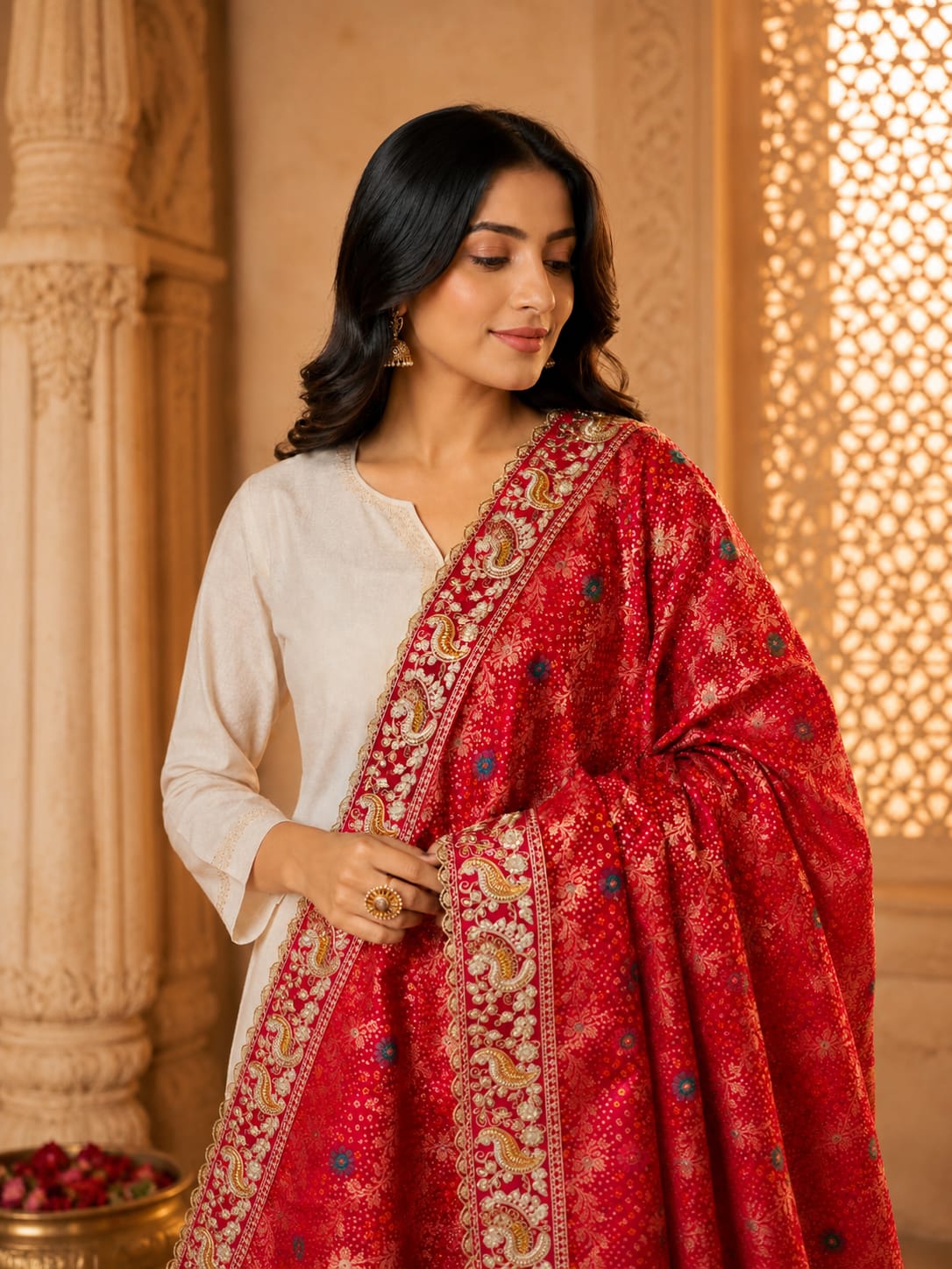 KcPc Letest Khaddi Georgette kalamkari Style With Embroidery Work DupattaTUF