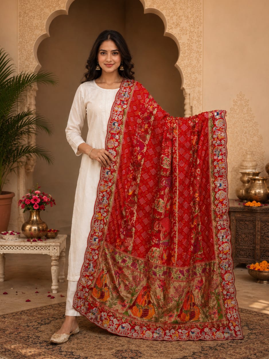 KcPc New Khaddi Georgette kalamkari Style Wth Embroidery Work DupattaTUF