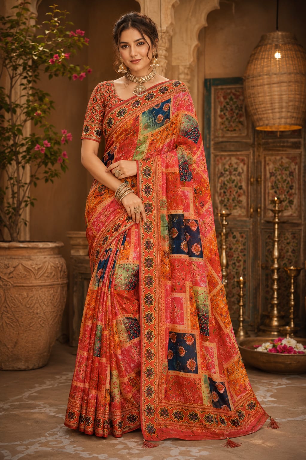 KcPc Beautiful Designer Saree with Stylish Mirror Embellishment WorkASH