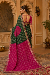 KcPcRoyal Bandhani Saree with Traditional Gotapatti WorkKDN