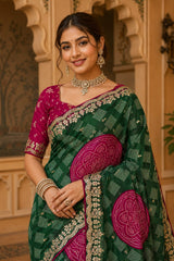 KcPcRoyal Bandhani Saree with Traditional Gotapatti WorkKDN