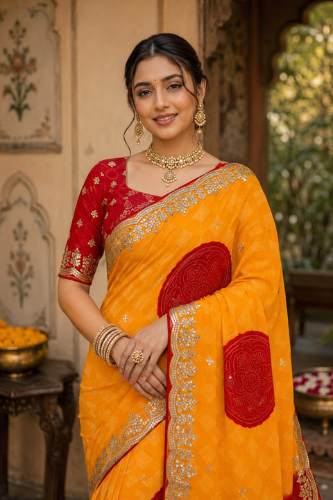 KcPc Georgette Sarees with Traditional Gotapatti  KDN