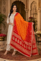 KcPc New Pure Georgette Bandhani Banarsi Weaving Cut Work Border Dupatta