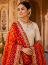 KcPc New Pure Georgette Bandhani Banarsi Weaving Cut Work Border Dupatta