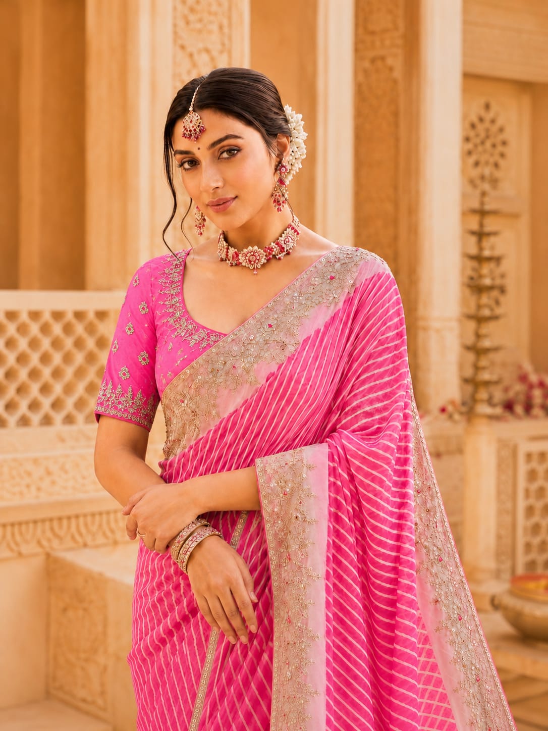 KcPc Elegant Chinon Silk Leheriya Saree Collection NPR