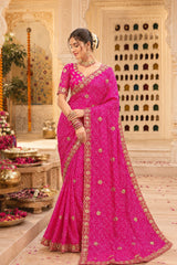 KcPc Georgette Bandhani Saree with Cutdana Embroidery BAL
