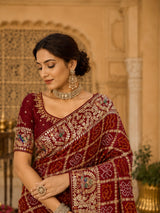 KcPcPure Gaji Silk Bandhani Saree with Handcrafted Gotapatti Work AMT