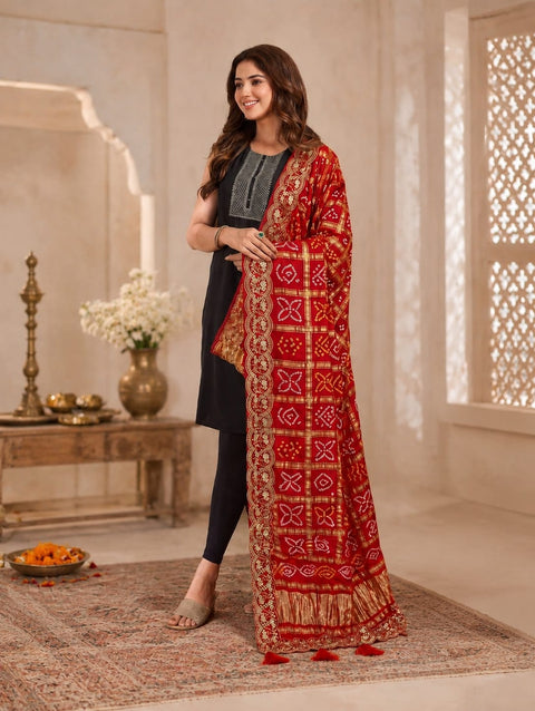 KcPc New Premium Handcrafted Bandhani Gaji Silk Dupatta