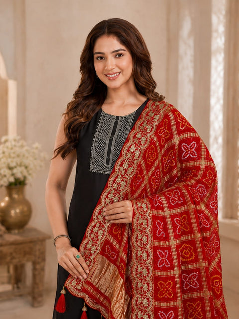 KcPc New Premium Handcrafted Bandhani Gaji Silk Dupatta