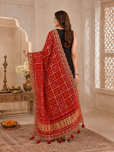 KcPc New Premium Handcrafted Bandhani Gaji Silk Dupatta