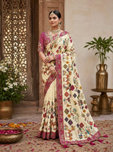 KcPc New Premium Kalamkari Style Saree Crafted with Beautiful Cutdana Detailing