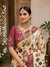 KcPc New Premium Kalamkari Style Saree Crafted with Beautiful Cutdana Detailing