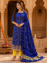 KcPc Traditional Gaji Silk Bandhani Suit with DupattaJITEN