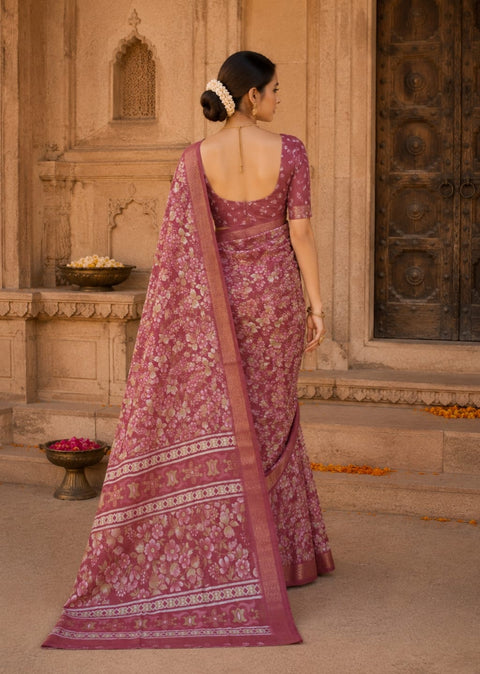 KcPc Premium Cotton Silk Printed Saree with Zari Border  STL
