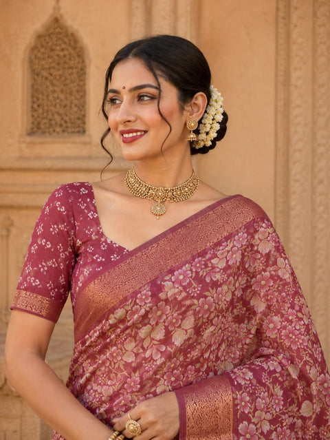 KcPc Premium Cotton Silk Printed Saree with Zari Border  STL