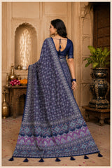 KcPc Premium Silk Ajrakh Saree with Mirror Work STR