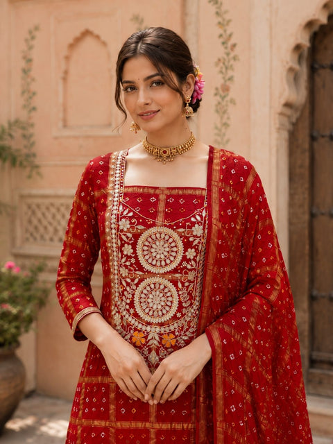 KcPc Luxury Gaji Silk Bandhani Suit Set for Festive Wear JITEN