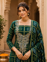 KcPc Traditional Bandhani Gaji Silk Three Piece Suit Set JITEN