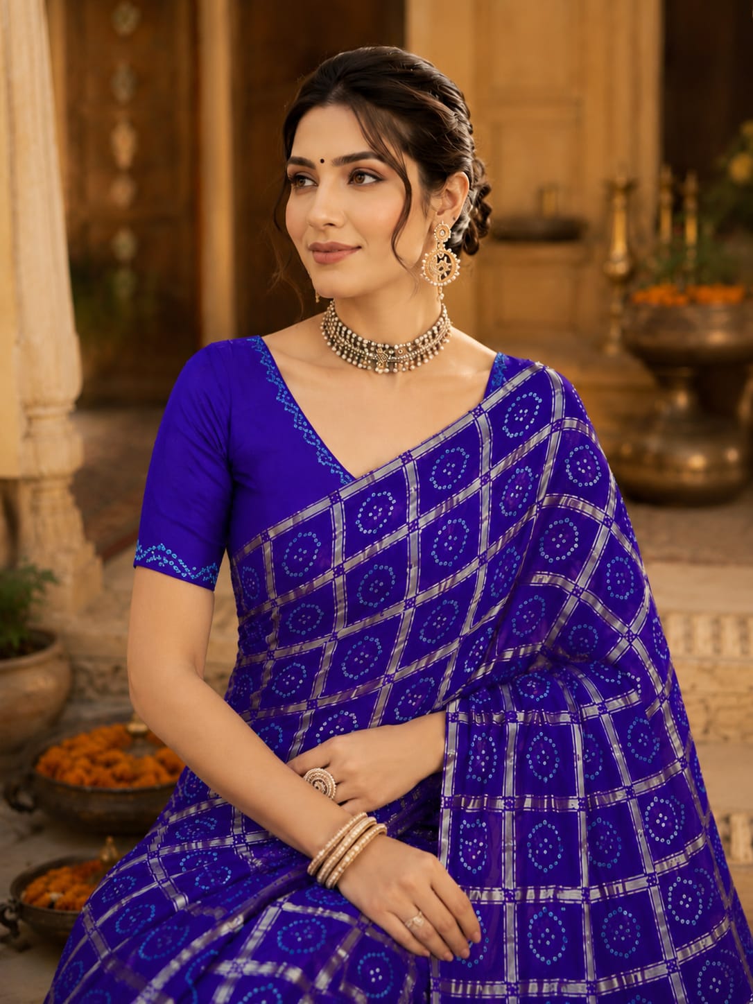 KcPc Premium Semi Gaji Silk Bandhani Saree for Women MSC