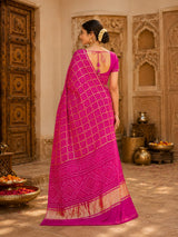 KcPc Designer Semi Gaji Silk Bandhani Saree with Blouse MSC