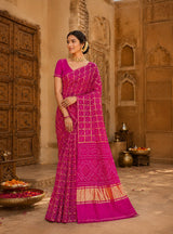 KcPc Designer Semi Gaji Silk Bandhani Saree with Blouse MSC