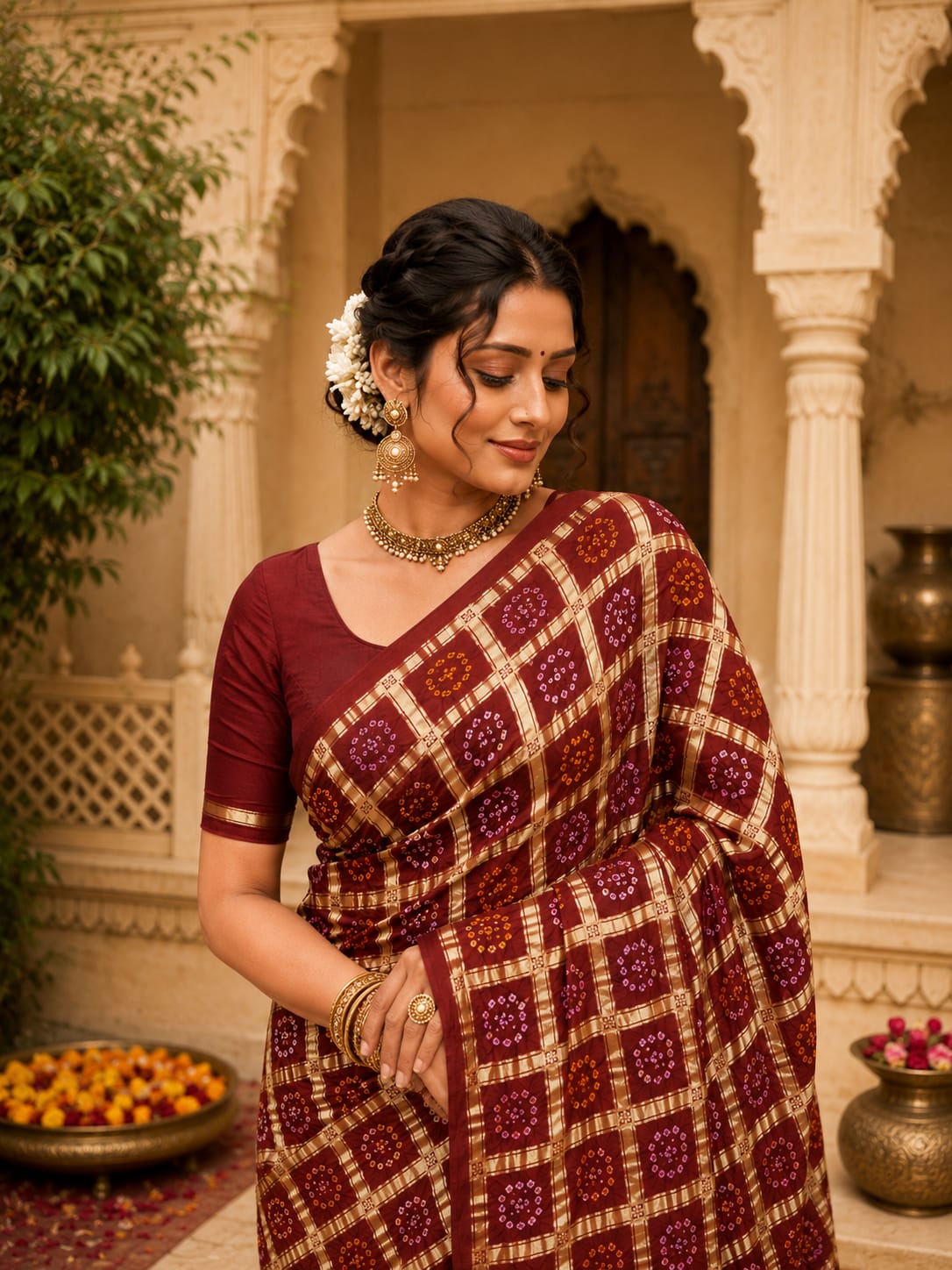 KcPc Traditional Semi Gaji Silk Bandhani Saree Online MSC