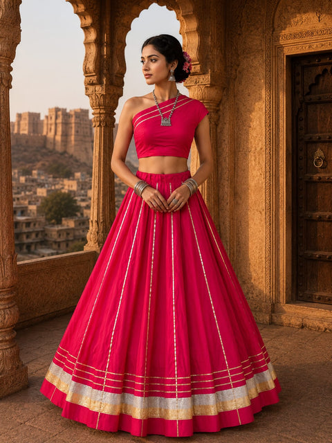 KcPc New Royal Traditional Lehenga in Cotton Silk with Gota Touch   SSB