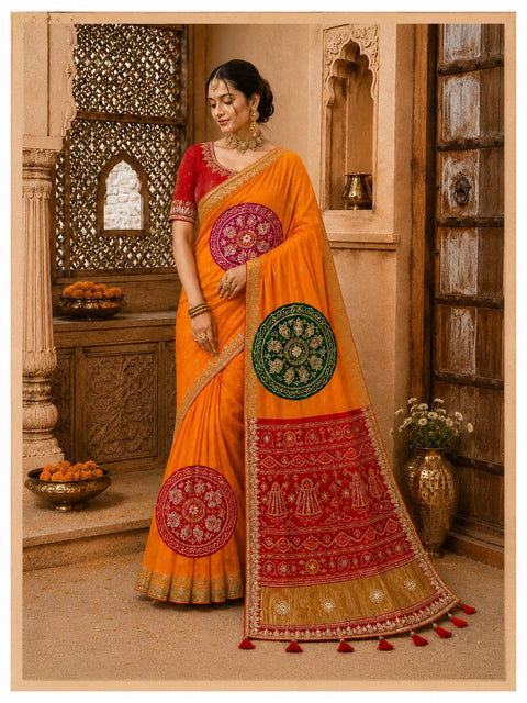 KcPc Premium Gaji Silk Bandhani Saree with Gota Patti Work    AMT