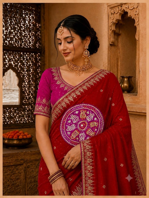 KcPc Premium Bandhani Gaji Silk Saree with Elegant Gota Patti  AMT