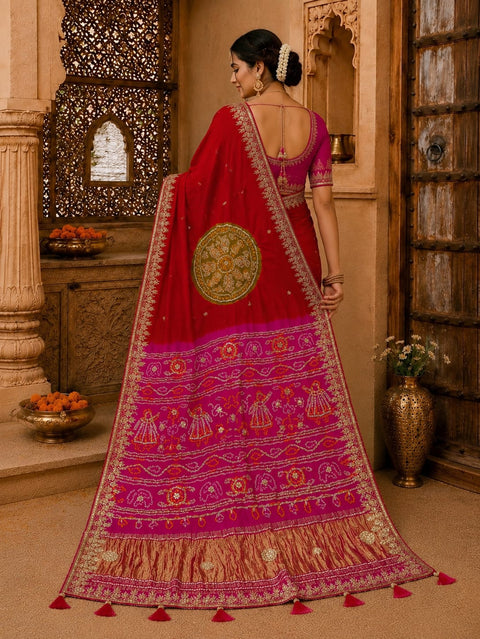 KcPc Premium Bandhani Gaji Silk Saree with Elegant Gota Patti  AMT