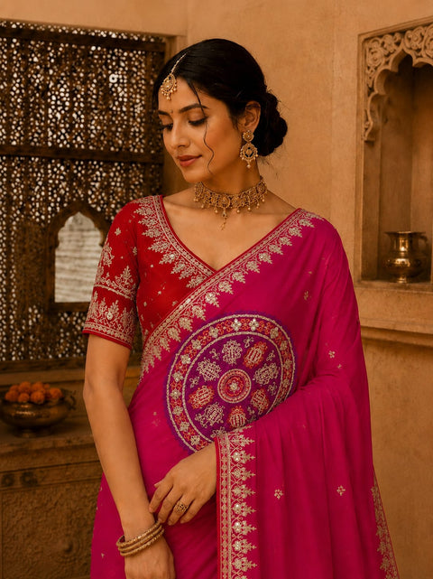 KcPc Designer Gaji Silk Bandhani Saree with Gota Patti   AMT