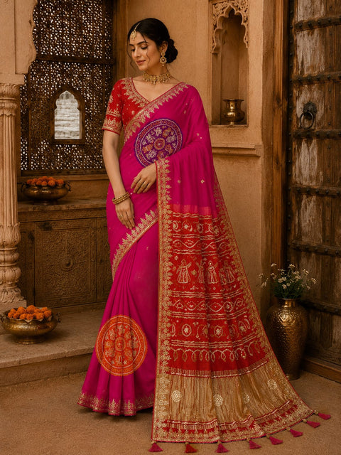 KcPc Designer Gaji Silk Bandhani Saree with Gota Patti   AMT