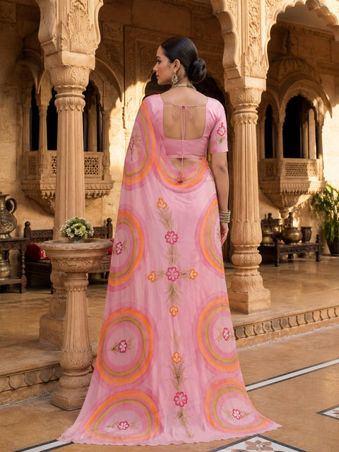 KcPc Premium Floral Handbrush Print Georgette Saree For Festive Celebrations