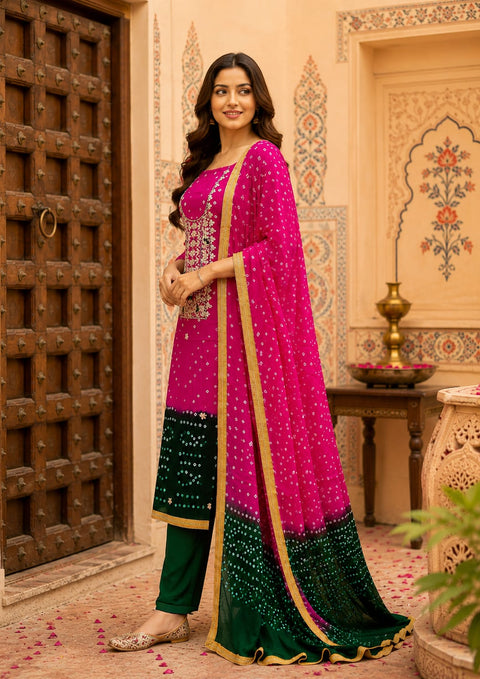KcPc Beautiful Modal Silk Bandhani Suit Sets   KML