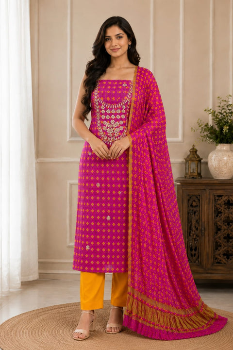 KcPc Traditional Bandhani Salwar Suits with Gotapatti Work    KML
