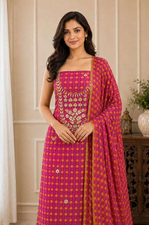 KcPc Traditional Bandhani Salwar Suits with Gotapatti Work    KML