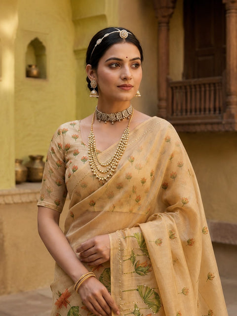KcPc Elegant Tissue Silk Sarees with Traditional Tari Work  GAN