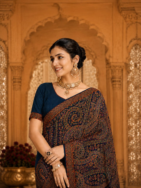 KcPc Designer Georgette Sarees with Kashida Stone Work  SHD