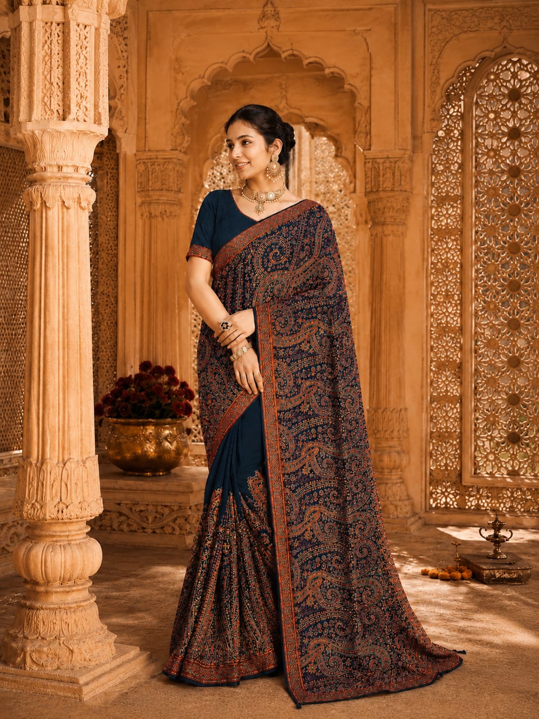 KcPc Designer Georgette Sarees with Kashida Stone WorkSHD