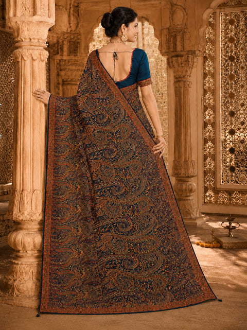 KcPc Designer Georgette Sarees with Kashida Stone Work  SHD